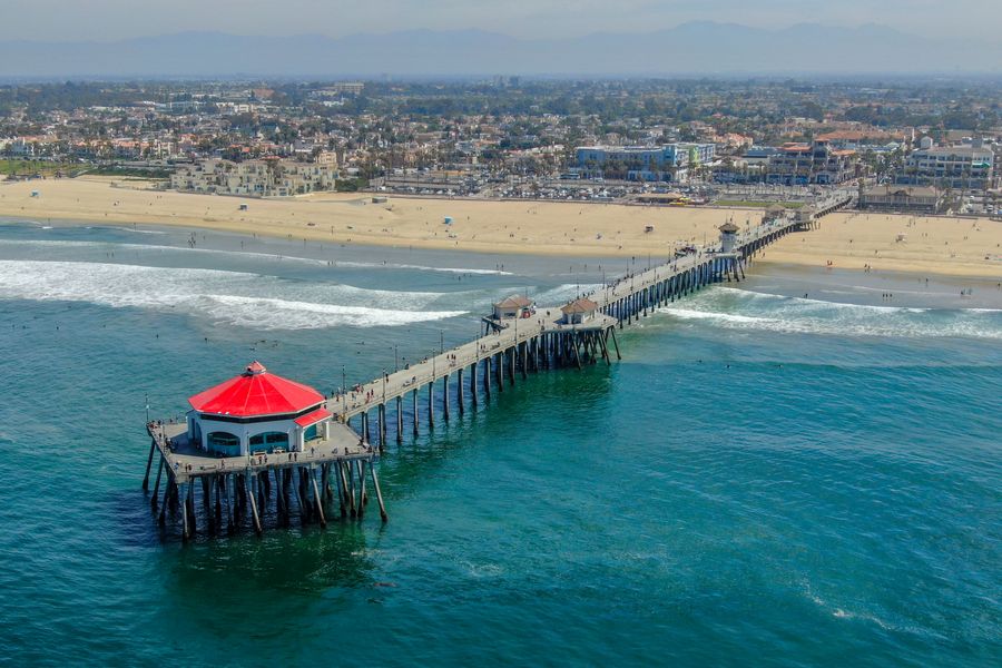 Aerial view of Huntington Beach and the pier