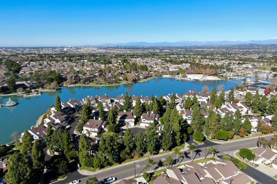 Aerial view of North Lake and the neighborhood around it in Irvine